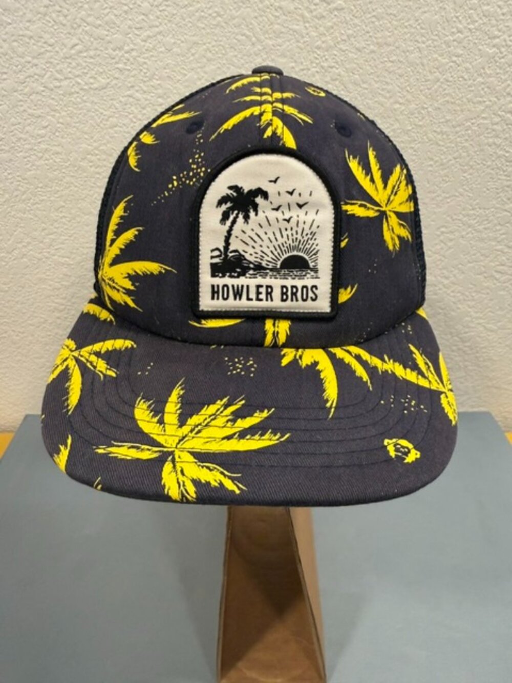 Howler Bros Tropical Palm Print Snapback Trucker Hat Black Yellow NWOT